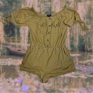 Derek Heart Mustard Utility Romper with Pockets, Size Large